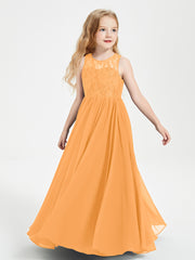 Robes Longues de Demoiselle d'Honneur Junior Haut en Dentelle Illusion Mandarine