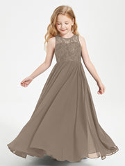Robes Longues de Demoiselle d'Honneur Junior Haut en Dentelle Illusion Taupe