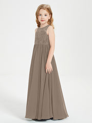 Robes Longues de Demoiselle d'Honneur Junior Haut en Dentelle Illusion Taupe