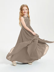 Robes Longues de Demoiselle d'Honneur Junior Haut en Dentelle Illusion Taupe