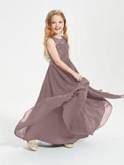 Robes Longues de Demoiselle d'Honneur Junior Haut en Dentelle Illusion Vintage Mauve