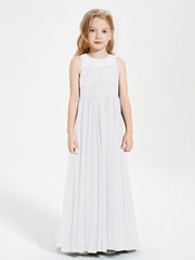 Robes Longues de Demoiselle d'Honneur Junior Haut en Dentelle Illusion Blanc