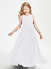 Robes Longues de Demoiselle d'Honneur Junior Haut en Dentelle Illusion Blanc