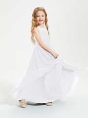 Robes Longues de Demoiselle d'Honneur Junior Haut en Dentelle Illusion Blanc