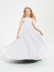 Robes Longues de Demoiselle d'Honneur Junior Haut en Dentelle Illusion Blanc