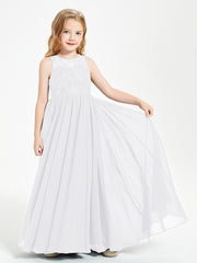 Robes Longues de Demoiselle d'Honneur Junior Haut en Dentelle Illusion Blanc