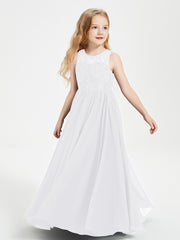 Robes Longues de Demoiselle d'Honneur Junior Haut en Dentelle Illusion Blanc
