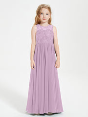 Robes Longues de Demoiselle d'Honneur Junior Haut en Dentelle Illusion Glycine