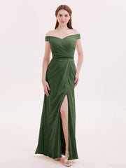 Robes Mousseline Hors de l'épaule avec Fente Olive Verte Grande Taille
