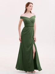 Robes Mousseline Hors de l'épaule avec Fente Olive Verte Grande Taille