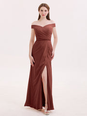Robes Mousseline Hors de l'épaule avec Fente terracotta Grande Taille