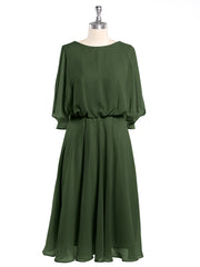 Scoop Col Flotter Manches Court Mousseline Robes Olive Verte Grande Taille
