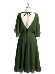 Scoop Col Flotter Manches Court Mousseline Robes Olive Verte Grande Taille