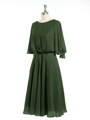 Scoop Col Flotter Manches Court Mousseline Robes Olive Verte Grande Taille