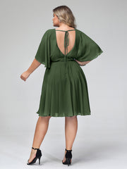 Scoop Col Flotter Manches Court Mousseline Robes Olive Verte Grande Taille
