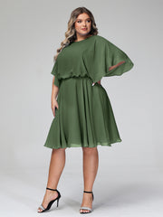 Scoop Col Flotter Manches Court Mousseline Robes Olive Verte Grande Taille