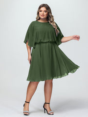 Scoop Col Flotter Manches Court Mousseline Robes Olive Verte Grande Taille