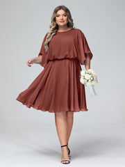 Scoop Col Flotter Manches Court Mousseline Robes terracotta Grande Taille