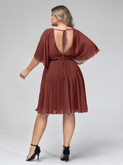 Scoop Col Flotter Manches Court Mousseline Robes terracotta Grande Taille