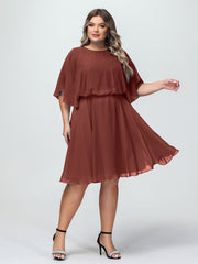 Scoop Col Flotter Manches Court Mousseline Robes terracotta Grande Taille