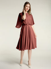 Scoop Col Flotter Manches Court Mousseline Robes terracotta
