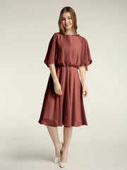 Scoop Col Flotter Manches Court Mousseline Robes terracotta