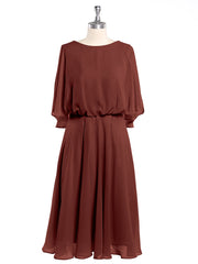 Scoop Col Flotter Manches Court Mousseline Robes terracotta Grande Taille