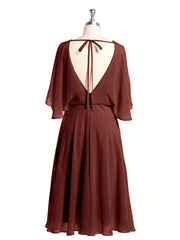 Scoop Col Flotter Manches Court Mousseline Robes terracotta Grande Taille