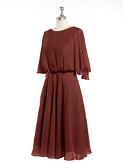 Scoop Col Flotter Manches Court Mousseline Robes terracotta Grande Taille