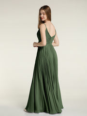 Col En V Complète Plissé Jupe Robes Avec Nœud Ceinture Olive Verte Grande Taille