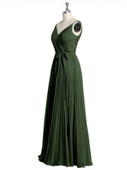 Col En V Complète Plissé Jupe Robes Avec Nœud Ceinture Olive Verte Grande Taille