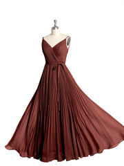 Col En V Complète Plissé Jupe Robes Avec Nœud Ceinture terracotta Grande Taille