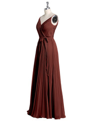 Col En V Complète Plissé Jupe Robes Avec Nœud Ceinture terracotta Grande Taille