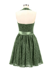 Licou Col en V Dentelle Robe avec Satin Ceinture Olive Verte Grande Taille