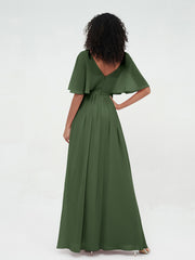 Robes Longues en Mousseline à Col en Cœur Illusion Olive Verte Grande Taille