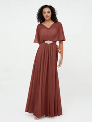 Robes Longues en Mousseline à Col en Cœur Illusion terracotta Grande Taille