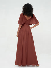 Robes Longues en Mousseline à Col en Cœur Illusion terracotta Grande Taille