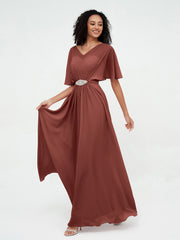 Robes Longues en Mousseline à Col en Cœur Illusion terracotta Grande Taille