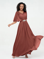 Robes Longues en Mousseline à Col en Cœur Illusion terracotta Grande Taille