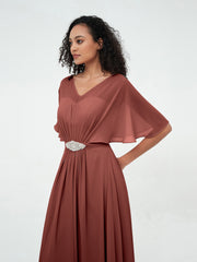 Robes Longues en Mousseline à Col en Cœur Illusion terracotta Grande Taille