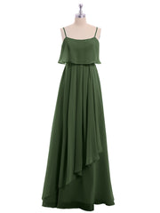 Spaghetti Bretelle Mousseline Robe Avec Cascade Jupe Olive Verte Grande Taille