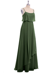 Spaghetti Bretelle Mousseline Robe Avec Cascade Jupe Olive Verte Grande Taille