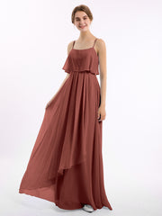 Spaghetti Bretelle Mousseline Robe Avec Cascade Jupe terracotta Grande Taille