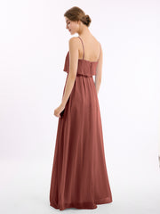 Spaghetti Bretelle Mousseline Robe Avec Cascade Jupe terracotta Grande Taille