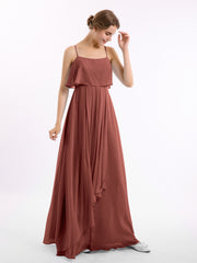 Spaghetti Bretelle Mousseline Robe Avec Cascade Jupe terracotta Grande Taille