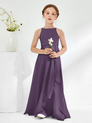 Robes de Demoiselle d'Honneur Junior à Encolure Bateau avec Ceinture Plum