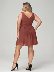 Col en V Mousseline Robes Demoiselle d'honneure Courtes terracotta Grande Taille