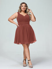 Col en V Mousseline Robes Demoiselle d'honneure Courtes terracotta Grande Taille