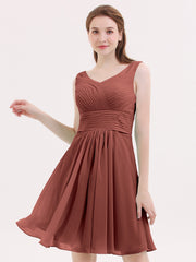 Col en V Mousseline Robes Demoiselle d'honneure Courtes terracotta