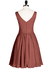 Col en V Mousseline Robes Demoiselle d'honneure Courtes terracotta Grande Taille